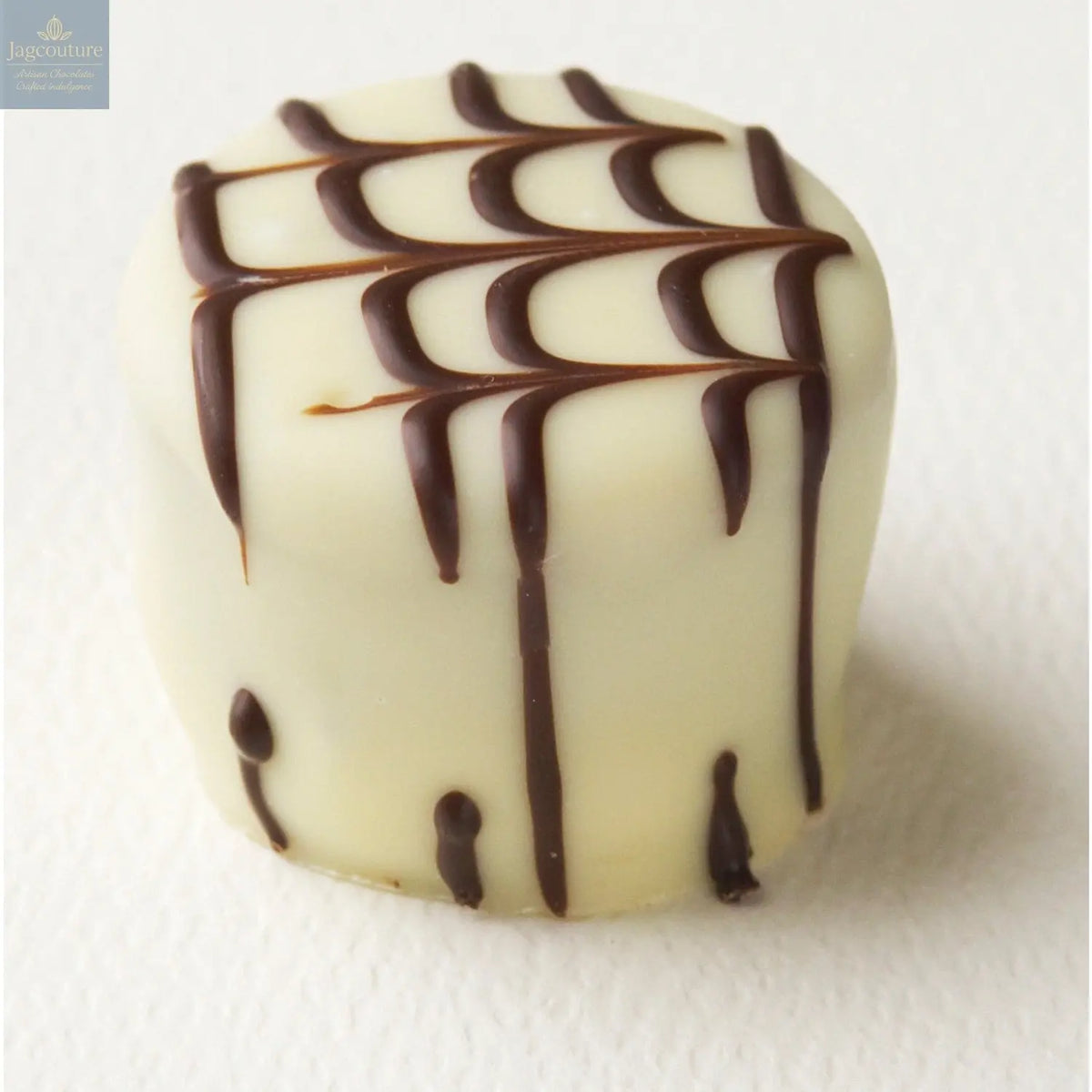 Zebra - hazelnut praline with mocha in white chocolate 21.6g - Jag Couture Chocolates