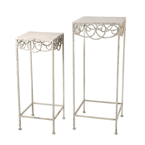 66CM CREAM METAL SET 2 PLANT STAND