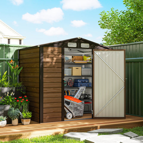 Outsunny 6.2 x 4.3ft Garden Metal Shed with Vent for Garden, Patio, Oak