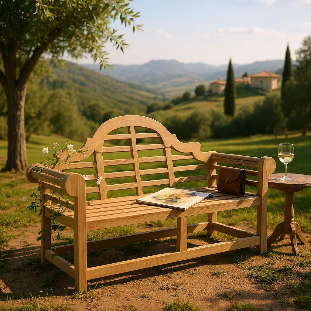 AcaciaHome FSC Teak Lutyens Garden Bench Flat Pack KD Marlborough – Elegant Curved Design, Durable Weatherproof Hardwood, Spacious Outdoor Seating for Garden, Patio, Terrace, or Balcony (168CM)
