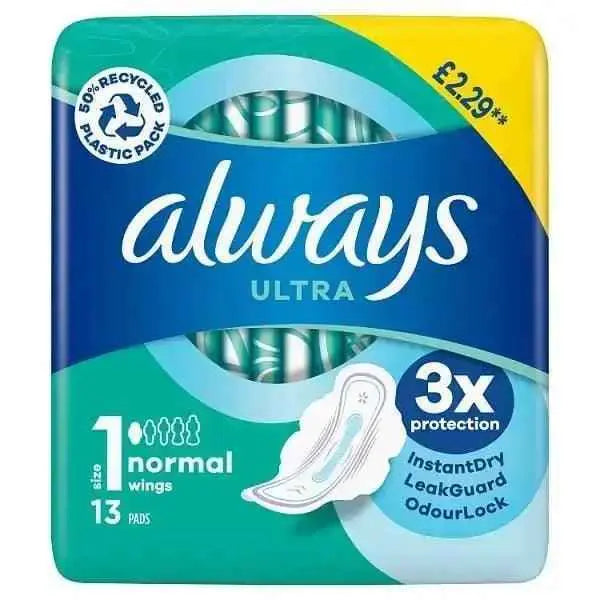 Always Ultra Sanitary Towels Normal (Size 1) Wings 13 Pads