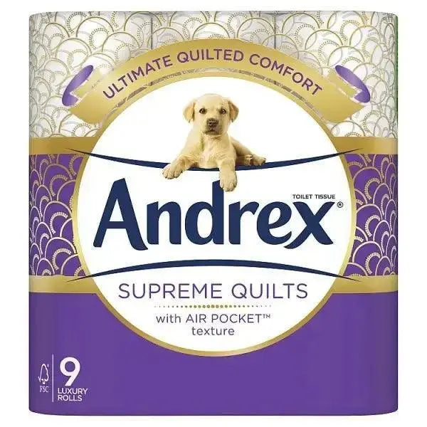 Andrex Supreme Quilts Toilet Tissue, 9 Quilted Toilet Rolls (Cas of 4)