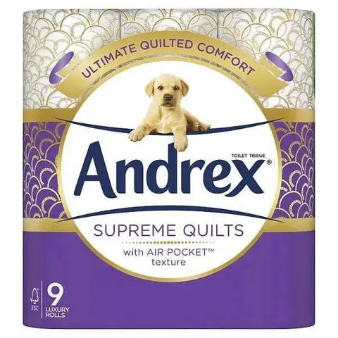 Andrex Supreme Quilts Toilet Tissue, 9 Quilted Toilet Rolls (Cas of 4)