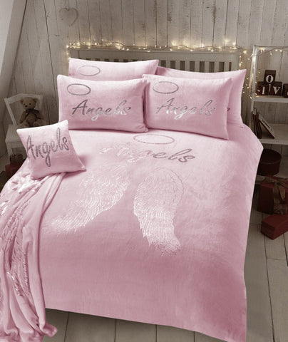 OLIVIA ROCCO Angel Wings Teddy Fleece Duvet Set Pink White Grey Super Soft Faux Fur Bedding For Cozy Bedrooms All Season Warmth