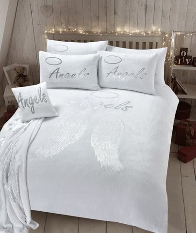 OLIVIA ROCCO Angel Wings Teddy Fleece Duvet Set Pink White Grey Super Soft Faux Fur Bedding For Cozy Bedrooms All Season Warmth