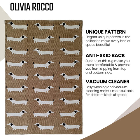 OLIVIA ROCCO Animal Print Sausage Dog Non-Slip Rug Eco-Friendly Durable Floor Rug For Living Room Bedroom Hallway Office
