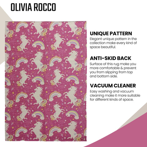 OLIVIA ROCCO Animal Print Unicorn Rug Non Slip Soft Durable Eco Friendly Floor Rug For Living Room Bedroom Hallway Office