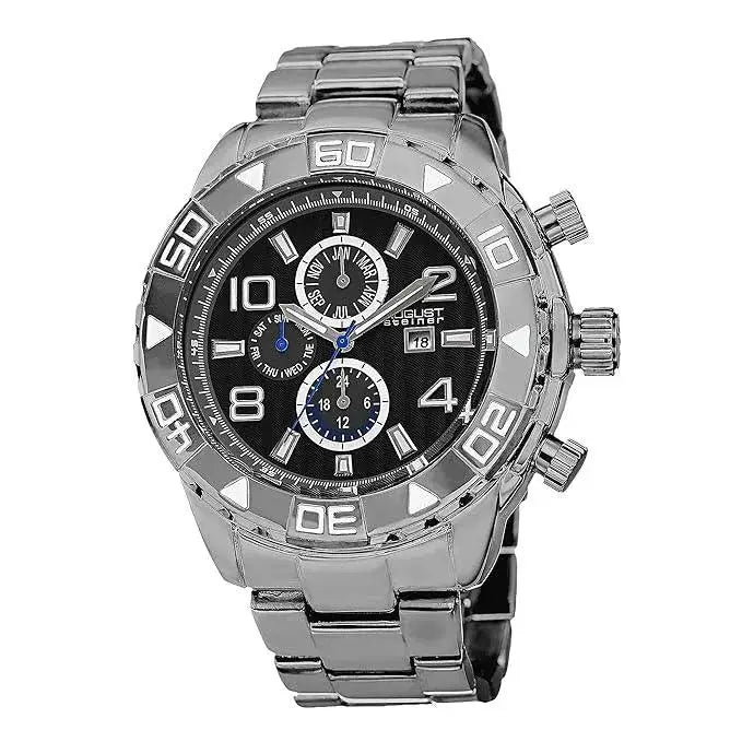 August Steiner Mens AS8130BK Black Multifunction Swiss Quartz Watch with Black Dial and Black Gold Bracelet