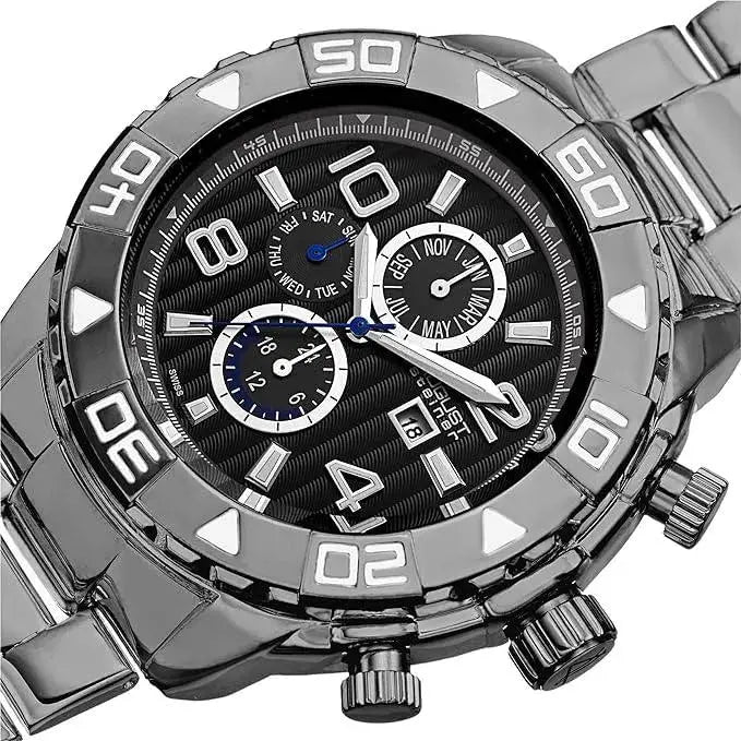 August Steiner Mens AS8130BK Black Multifunction Swiss Quartz Watch with Black Dial and Black Gold Bracelet