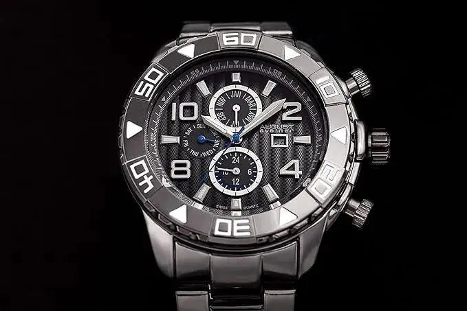 August Steiner Mens AS8130BK Black Multifunction Swiss Quartz Watch with Black Dial and Black Gold Bracelet