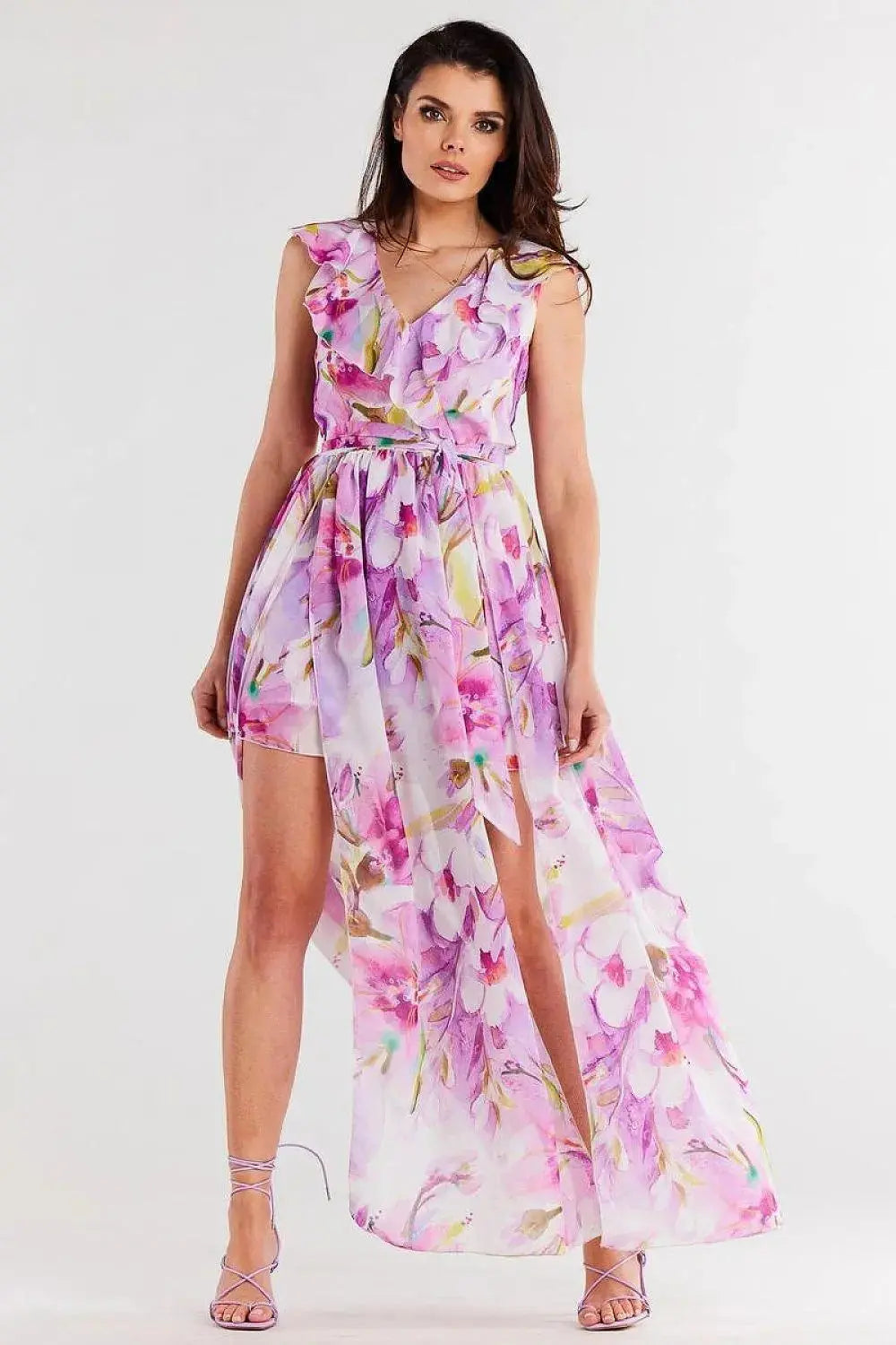 awama daydress made of chiffon on elastic lining, tied with a belt at the waist