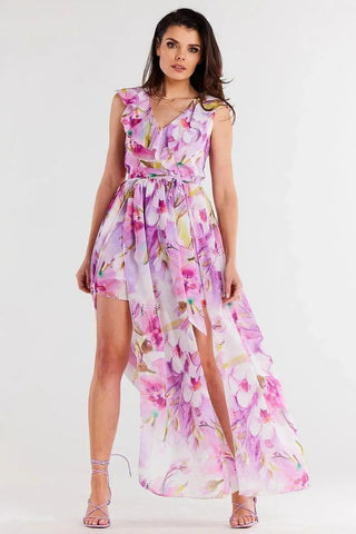 awama daydress made of chiffon on elastic lining, tied with a belt at the waist