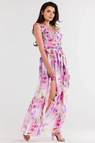 awama daydress made of chiffon on elastic lining, tied with a belt at the waist
