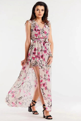 awama daydress made of chiffon on elastic lining, tied with a belt at the waist