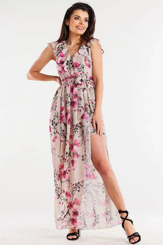 awama daydress made of chiffon on elastic lining, tied with a belt at the waist