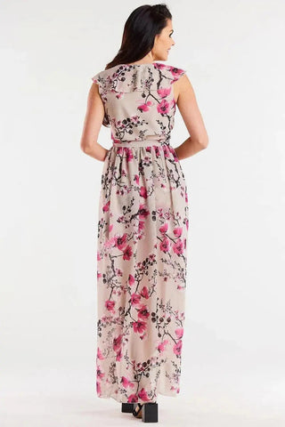awama daydress made of chiffon on elastic lining, tied with a belt at the waist