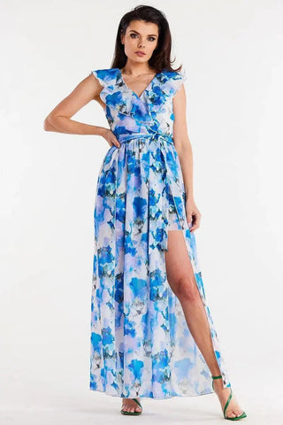 awama daydress made of chiffon on elastic lining, tied with a belt at the waist