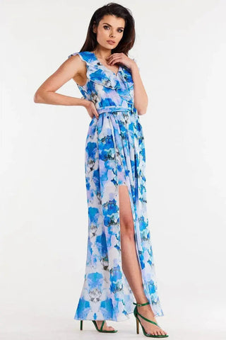 awama daydress made of chiffon on elastic lining, tied with a belt at the waist