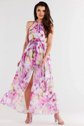 awama long chiffon daydress with elastic lining and thin straps tied at the back