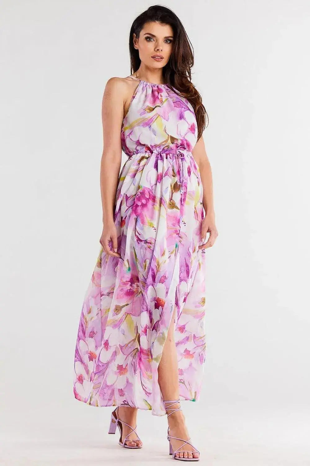 awama long chiffon daydress with elastic lining and thin straps tied at the back