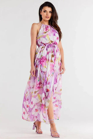 awama long chiffon daydress with elastic lining and thin straps tied at the back