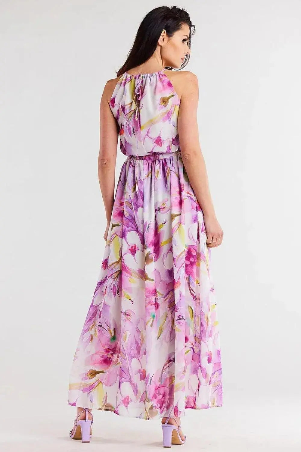 awama long chiffon daydress with elastic lining and thin straps tied at the back
