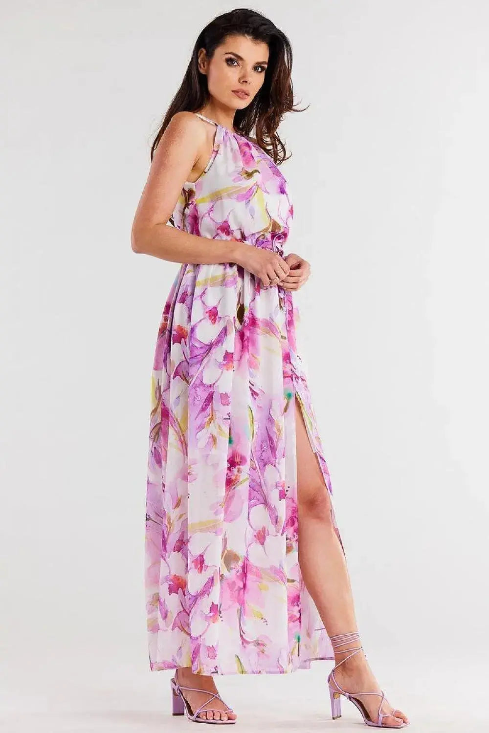 awama long chiffon daydress with elastic lining and thin straps tied at the back
