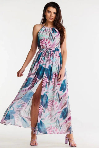 awama long chiffon daydress with elastic lining and thin straps tied at the back
