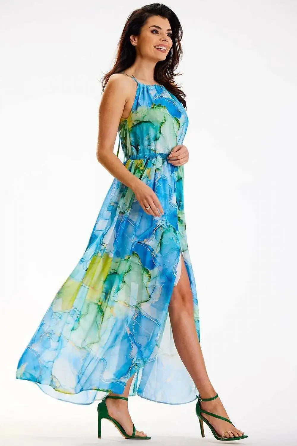 awama long chiffon daydress with elastic lining and thin straps tied at the back
