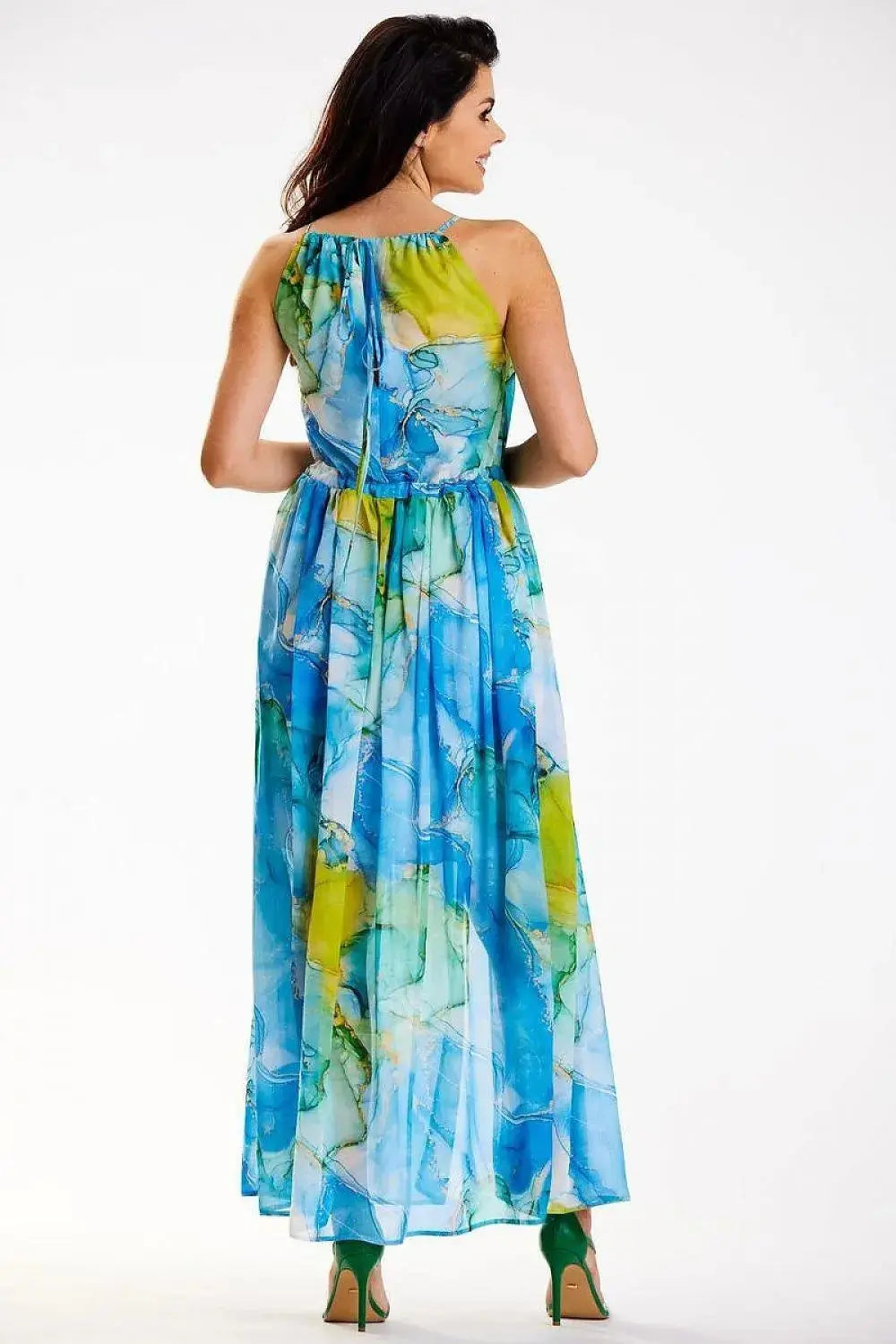 awama long chiffon daydress with elastic lining and thin straps tied at the back