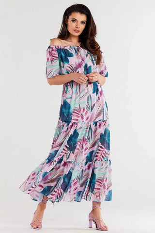 awama long chiffon dress with elastic lining