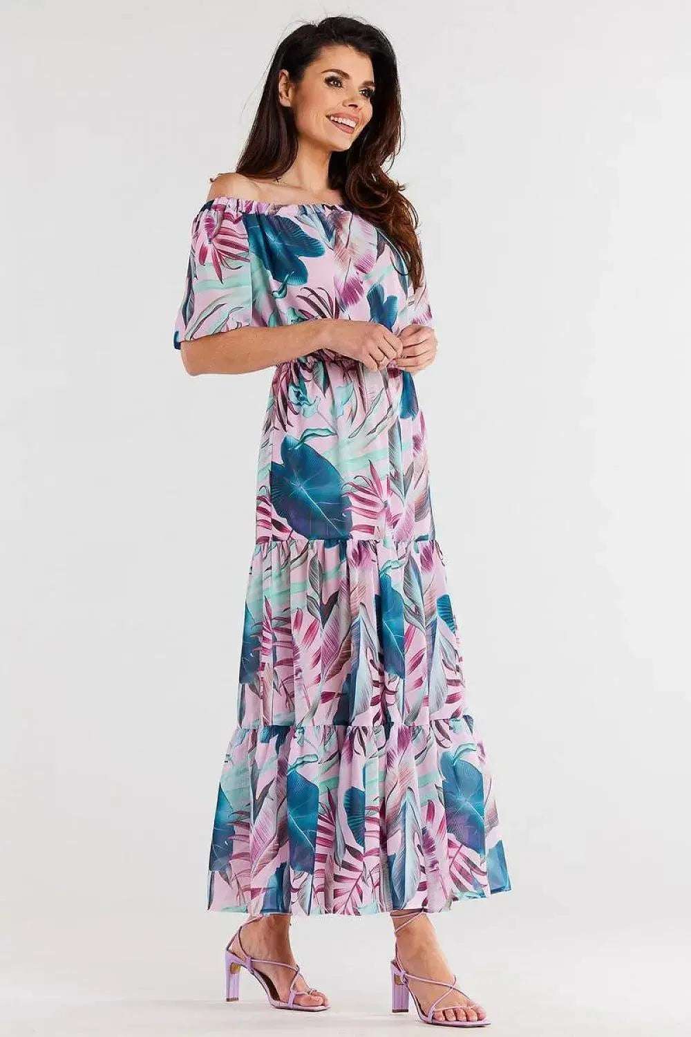 awama long chiffon dress with elastic lining