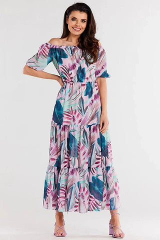 awama long chiffon dress with elastic lining