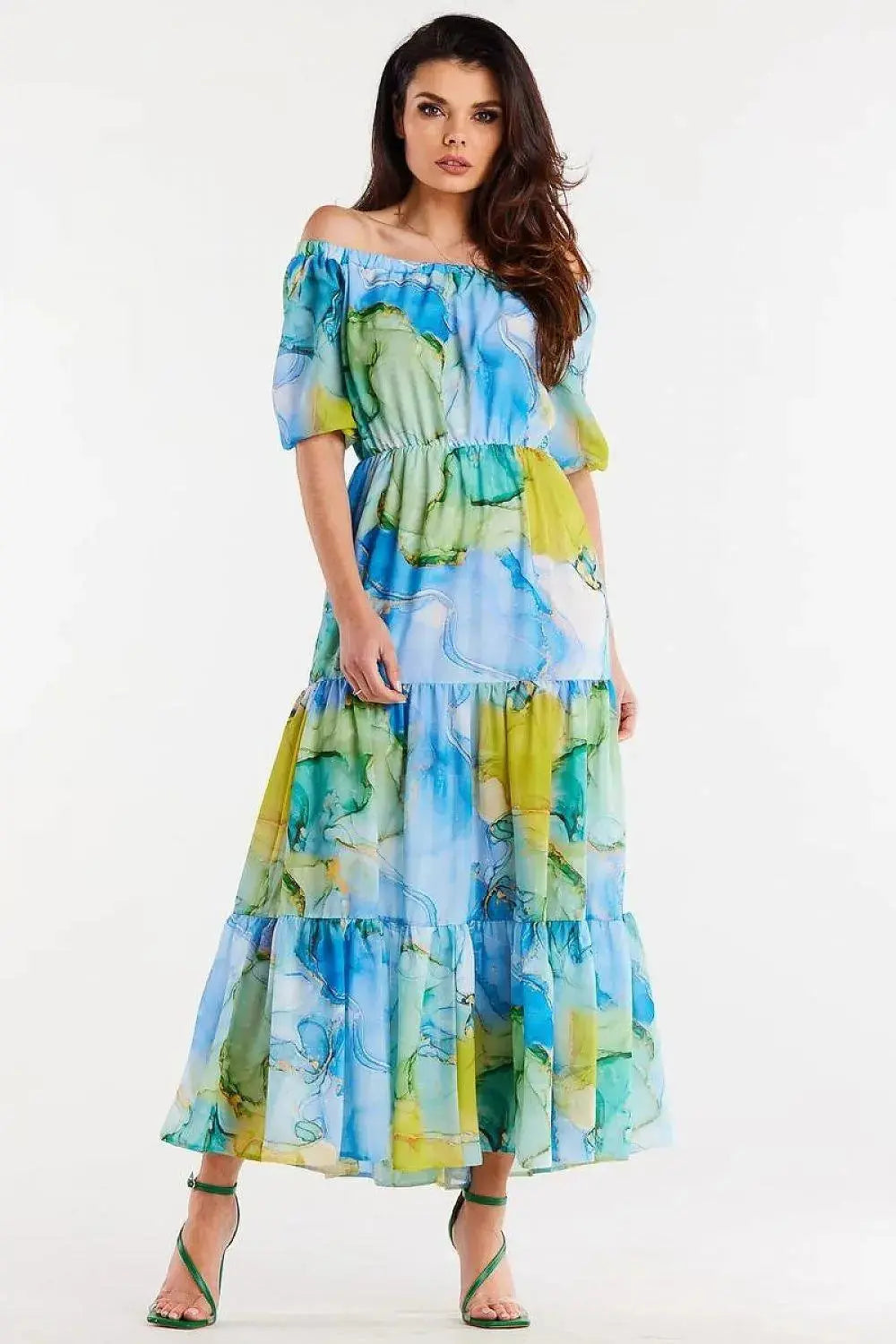 awama long chiffon dress with elastic lining