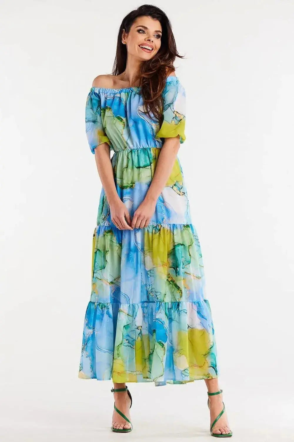 awama long chiffon dress with elastic lining