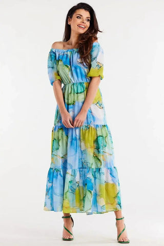 awama long chiffon dress with elastic lining