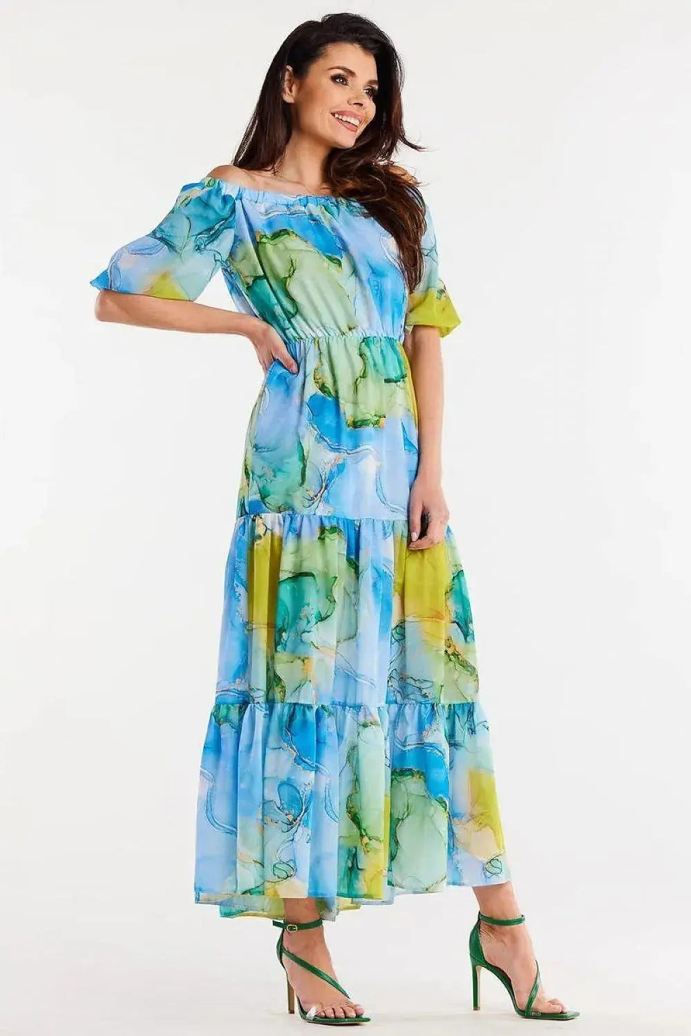 awama long chiffon dress with elastic lining