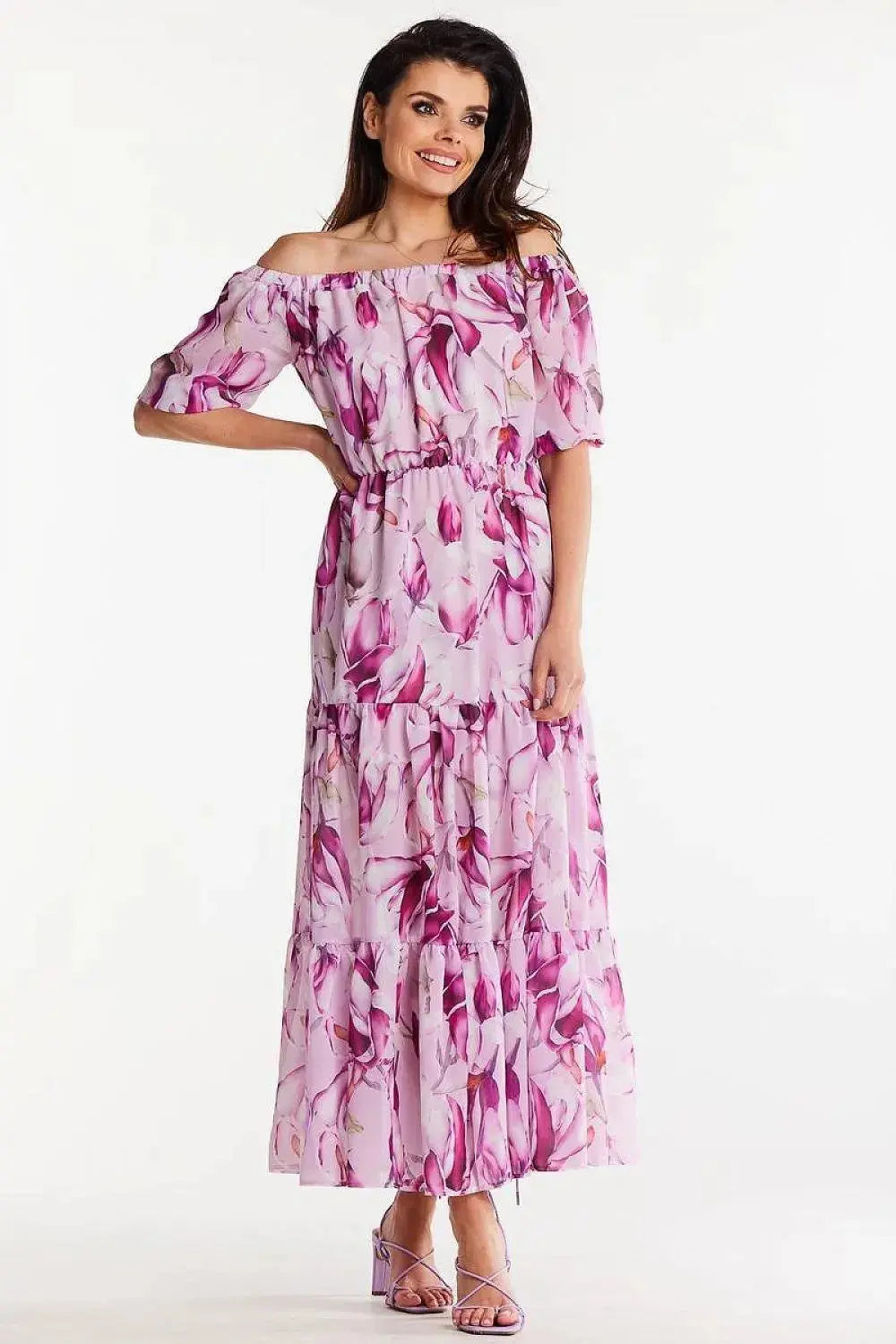 awama long chiffon dress with elastic lining