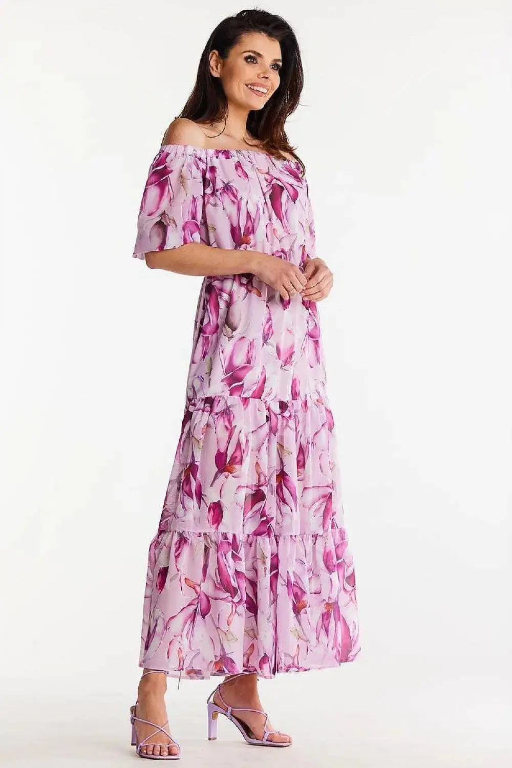 awama long chiffon dress with elastic lining