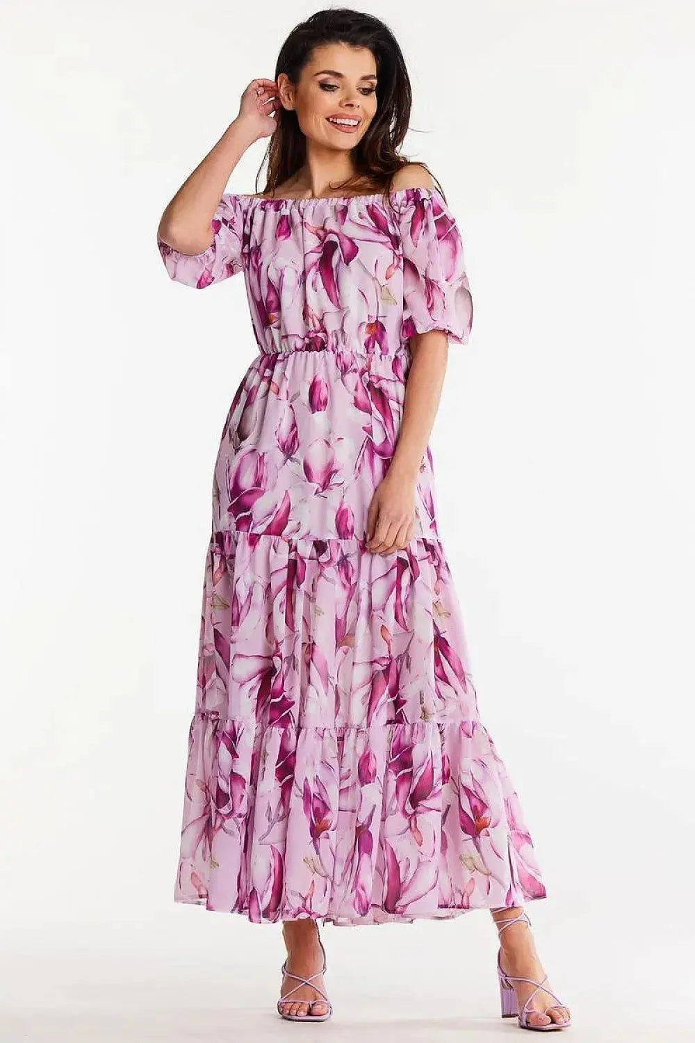 awama long chiffon dress with elastic lining