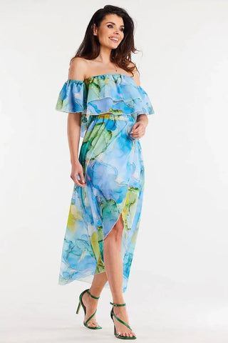 awama long, asymmetrical chiffon skirt with elastic lining