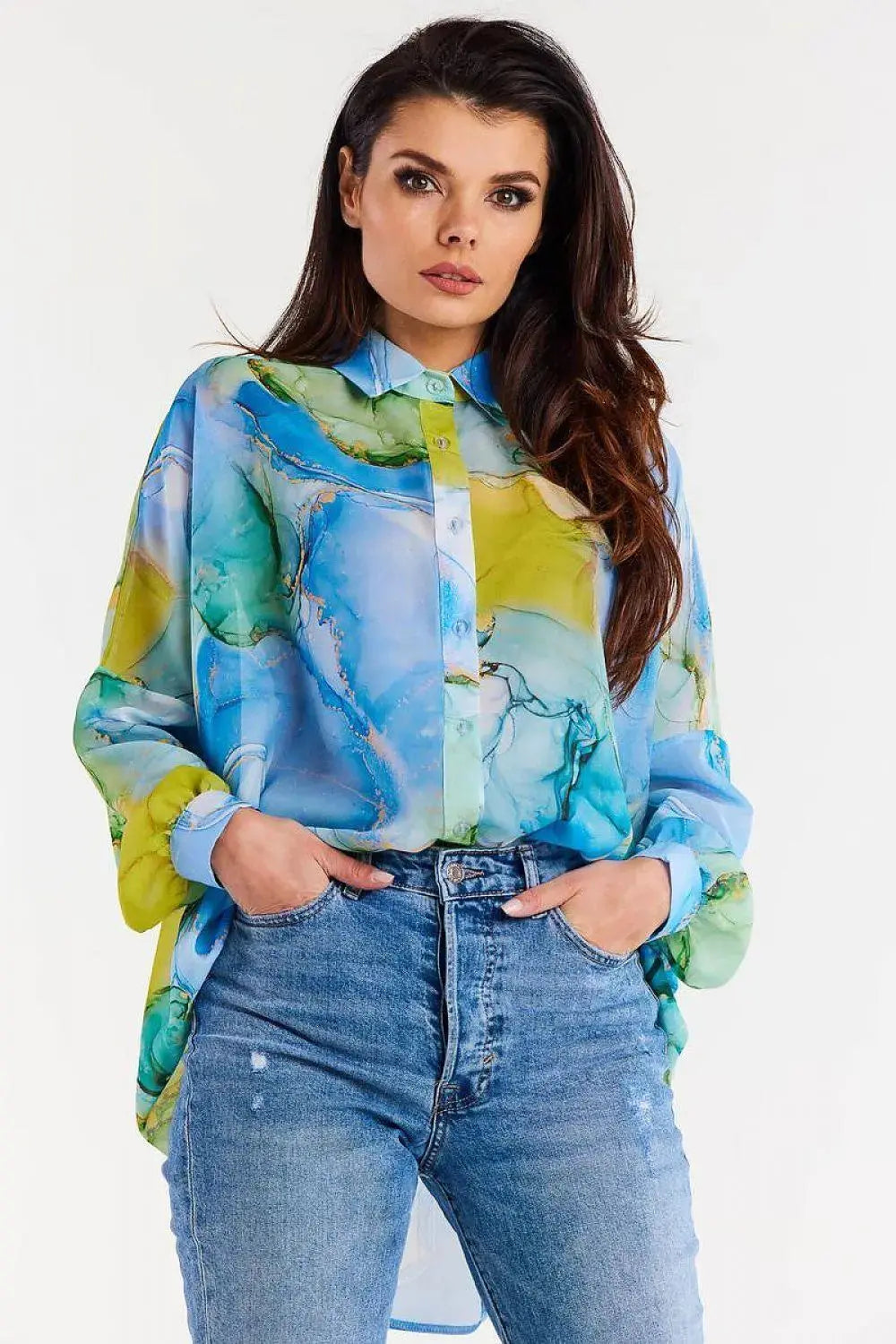 awama oversize chiffon Long sleeve shirt