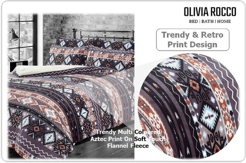 OLIVIA ROCCO Aztec Print Teddy Duvet Set With Reversible Sherpa Fleece Fur Luxurious Winter Comfort Single Double King Sizes