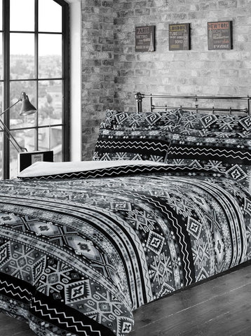 OLIVIA ROCCO Aztec Print Teddy Duvet Set With Reversible Sherpa Fleece Fur Luxurious Winter Comfort Single Double King Sizes