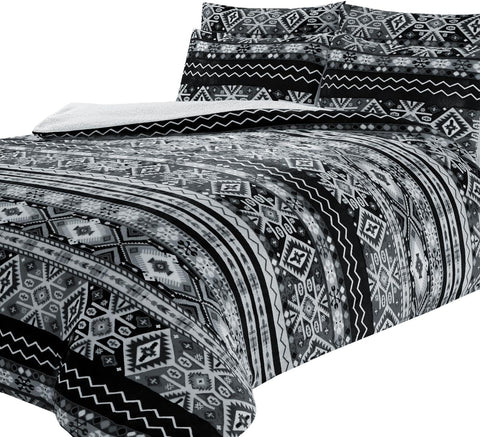 OLIVIA ROCCO Aztec Print Teddy Duvet Set With Reversible Sherpa Fleece Fur Luxurious Winter Comfort Single Double King Sizes