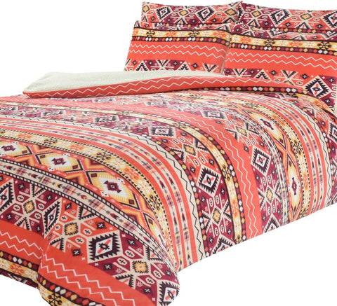 OLIVIA ROCCO Aztec Print Teddy Duvet Set With Reversible Sherpa Fleece Fur Luxurious Winter Comfort Single Double King Sizes