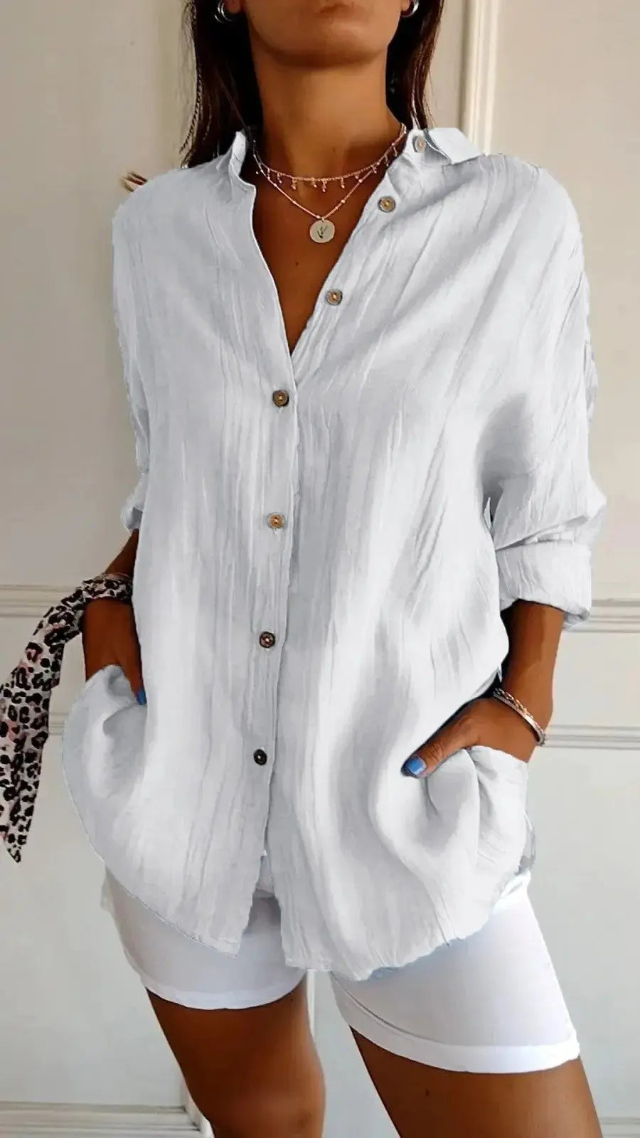 Popular Spring And Summer New Women's Loose Open Button Shirt Solid Color Top