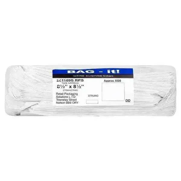 Bag It, White Sulphite Bags 10" x 10", 8.5" x 8.5" Strung Approx 1000