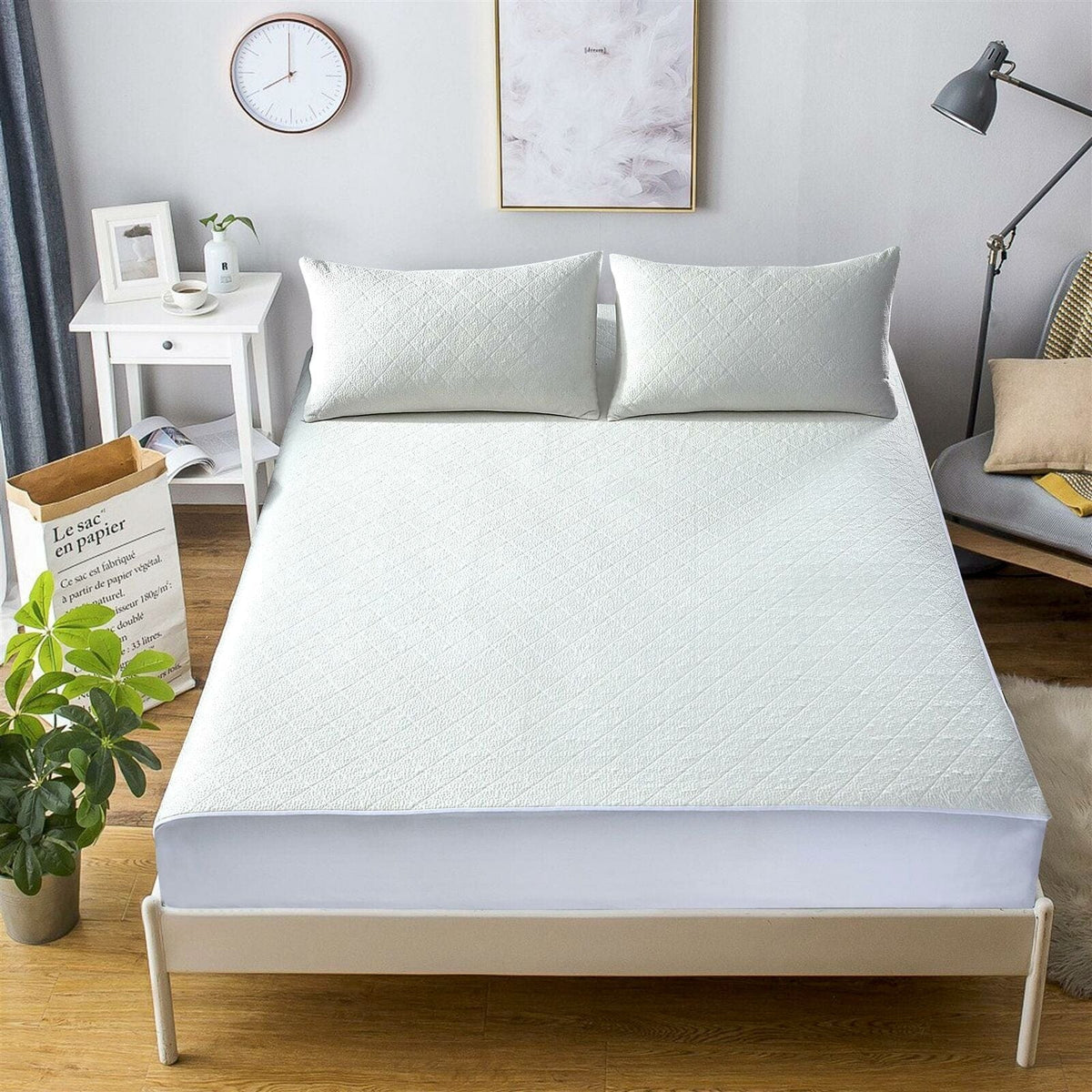 OLIVIA ROCCO Bamboo Quilted Waterproof Mattress Protector with Extra Deep Pocket Elastic Skirt Hypoallergenic Moisture Wicking