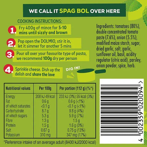 Dolmio Sauce for Bolognese Onion & Garlic 450g (Case of 6)